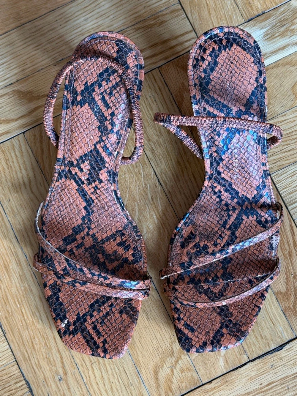 Zara Women's Rust Snake-Print Strappy Heels | 6